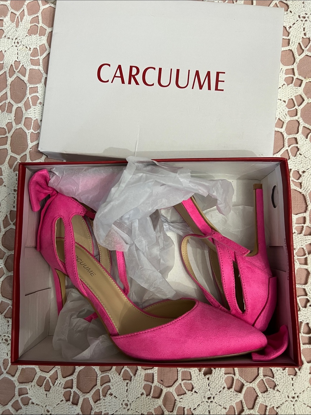 Hot Pink Satin Pointed-Toe D'Orsay Heels with Ankle Tie